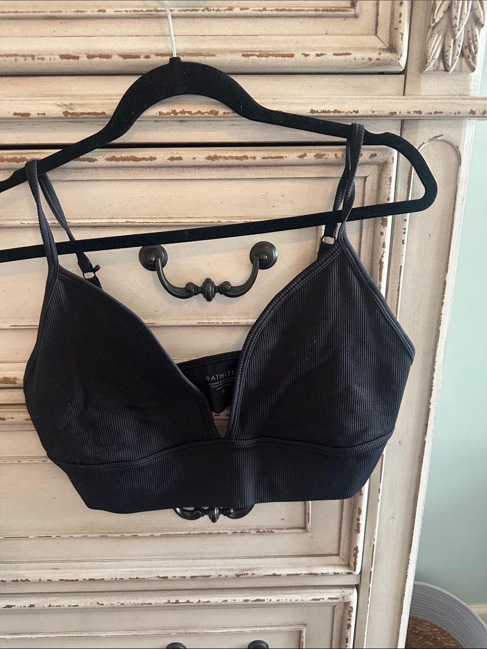 Athleta Black Ribbed V-Neck Bralette with Adjustable Straps